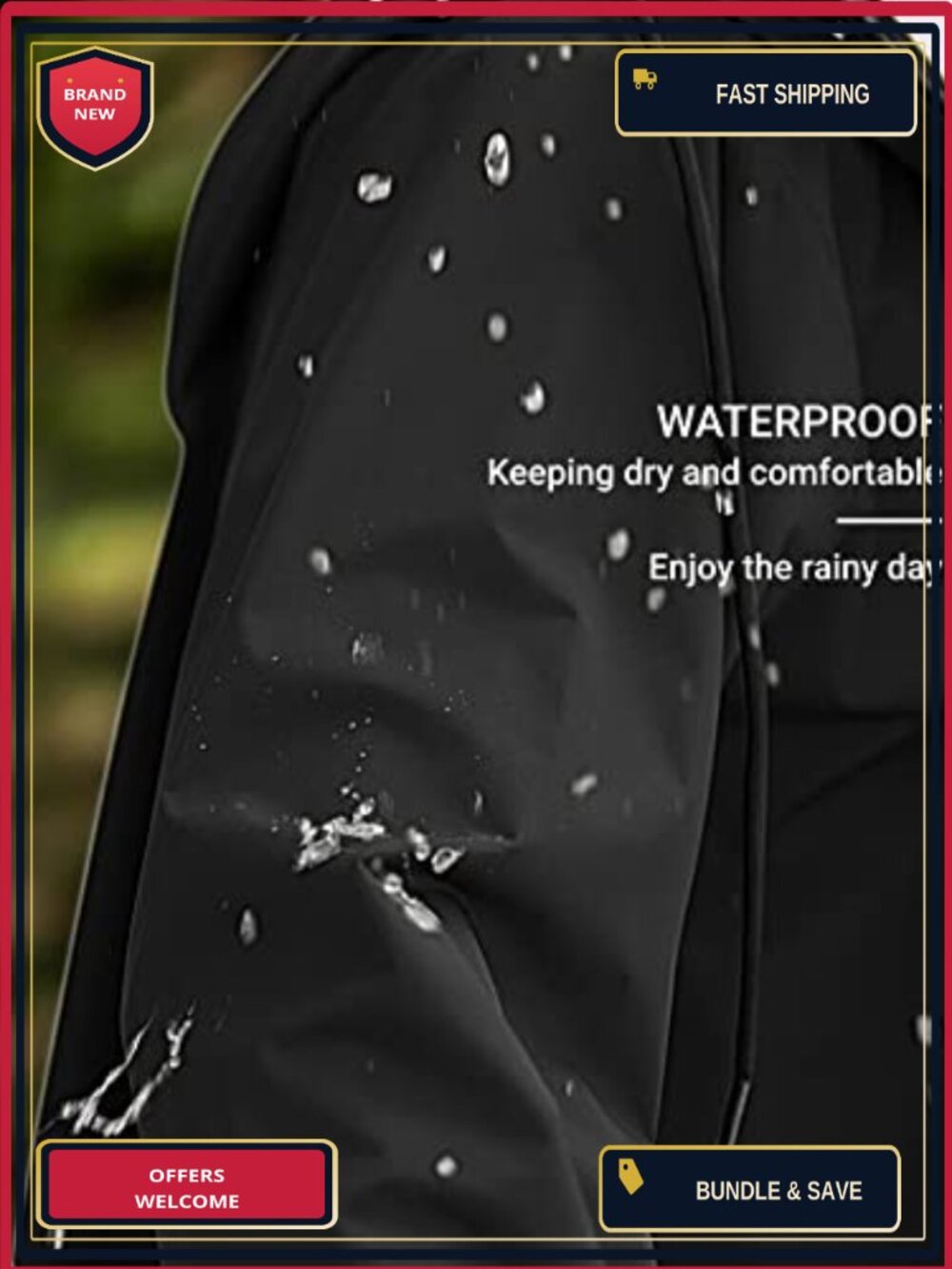 Men's Long Waterproof Raincoat Hooded Trench Jacket Nylon Polyester Windbreaker - Picture 4 of 6